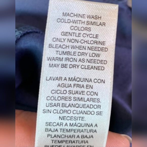 White House Black Market slate blue metallic trim scoop neck top L - Picture 12 of 12